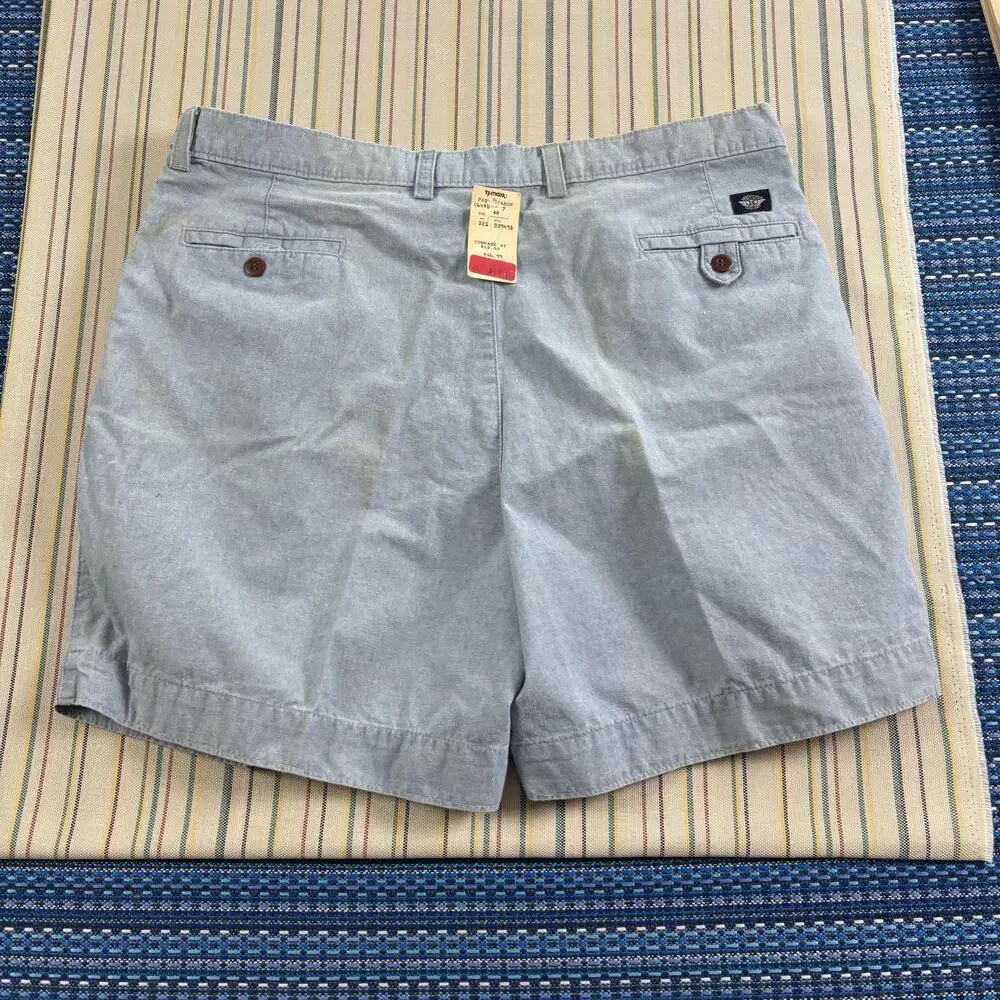 Vintage Dockers Shorts Mens 40 Blue Chino Pleated Relaxed Fit Cotton Summer NEW